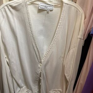 Vintage Adrienne Vittadini Cream V-Neck Button Front Cardigan size large